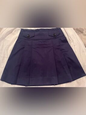 RED Valentino Navy Pleated Mini Skirt with Buttoned Waist Tabs